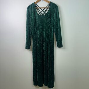90s Jamie Brooke Crushed Velvet Green Maxi‎ Dress Gothic Witchy Y2K Grunge L
